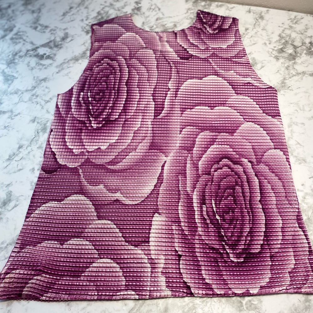 Vintage Y2K 90s Rose Floral Purple Accordion Style Blouse 1X Small Medium Large - Picture 15 of 16